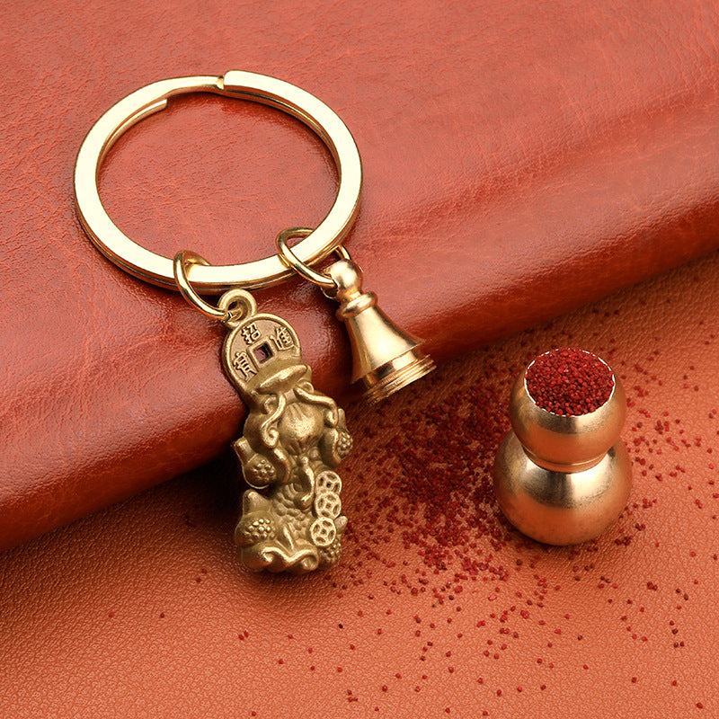 Chinoiserie Brass Gourd Keychain Pendant Bag Car Key Ornament