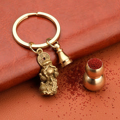 Chinoiserie Brass Gourd Keychain Pendant Bag Car Key Ornament