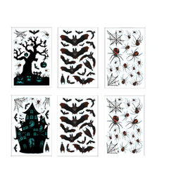 6pcs Halloween Static Window Stickers Haunted House Bat Spider Web