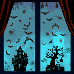6pcs Halloween Static Window Stickers Haunted House Bat Spider Web