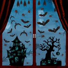 6pcs Halloween Static Window Stickers Haunted House Bat Spider Web