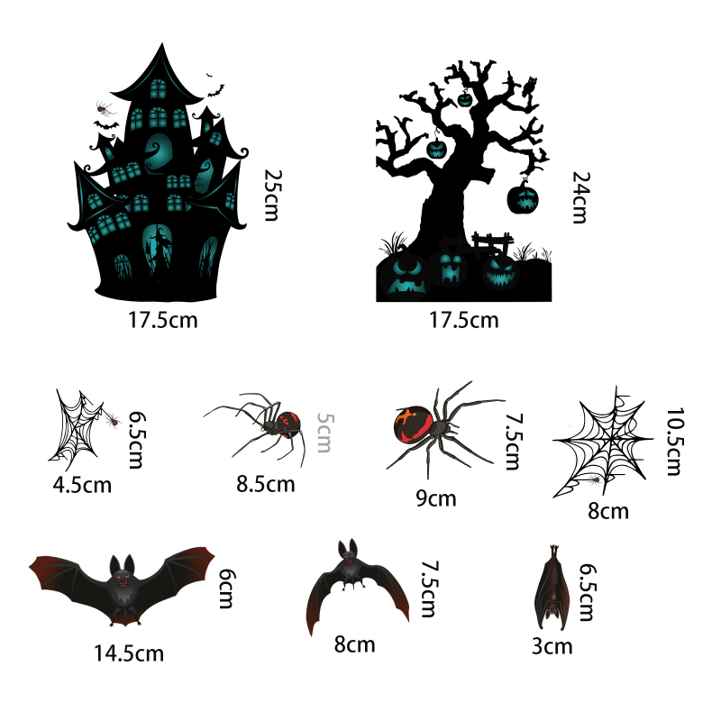 6pcs Halloween Static Window Stickers Haunted House Bat Spider Web