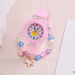 Pink LED Glow Unicorn Watch and Beaded Bracelet Set