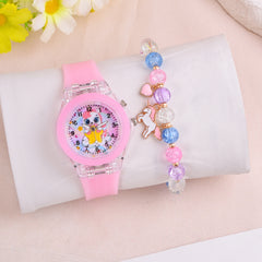 Pink LED Glow Unicorn Watch and Beaded Bracelet Set