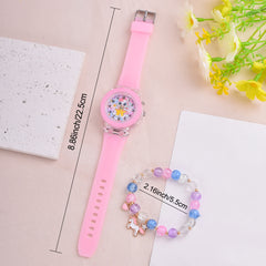 Pink LED Glow Unicorn Watch and Beaded Bracelet Set