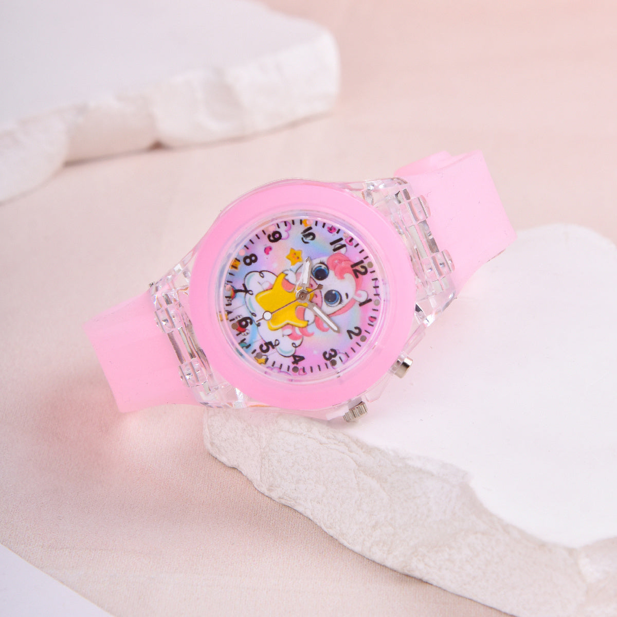 Pink LED Glow Unicorn Watch and Beaded Bracelet Set
