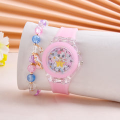 Pink LED Glow Unicorn Watch and Beaded Bracelet Set
