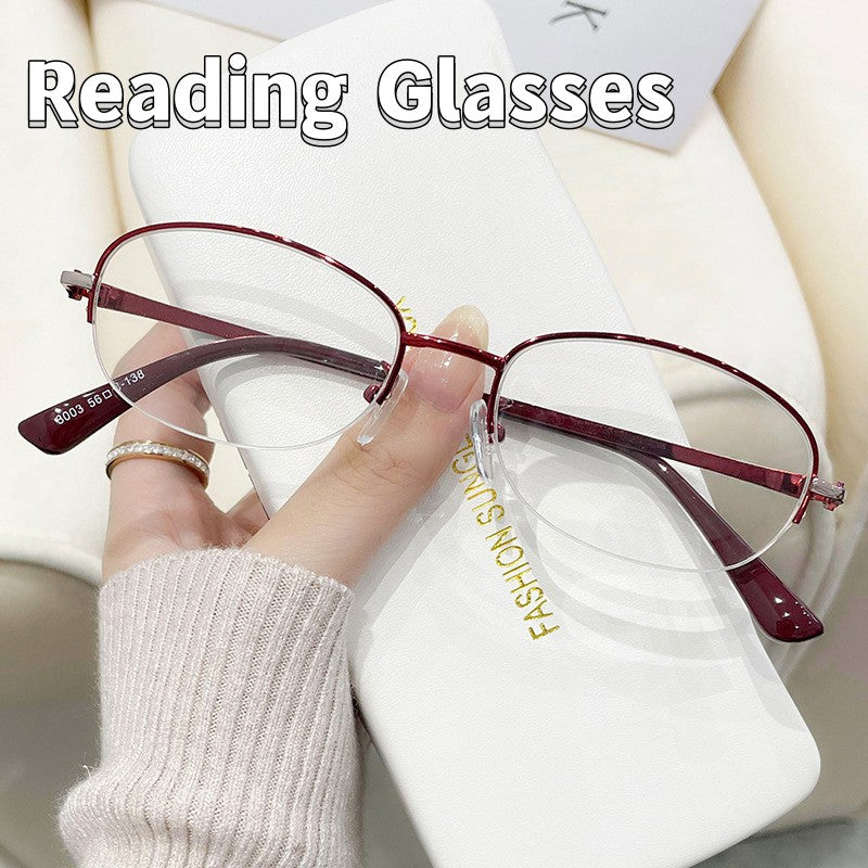 Light Blocking Reading Glasses Oval Semi Rimless Presbyopic Glasses