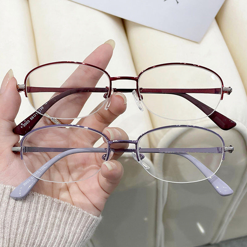 Light Blocking Reading Glasses Oval Semi Rimless Presbyopic Glasses