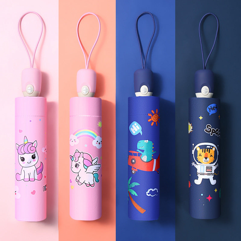 Children Umbrella Windproof Folding Reflective Stripe Cartoon Unicorn