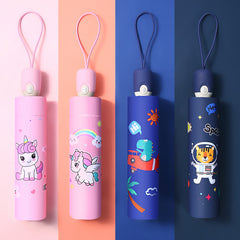 Children Umbrella Windproof Folding Reflective Stripe Cartoon Unicorn