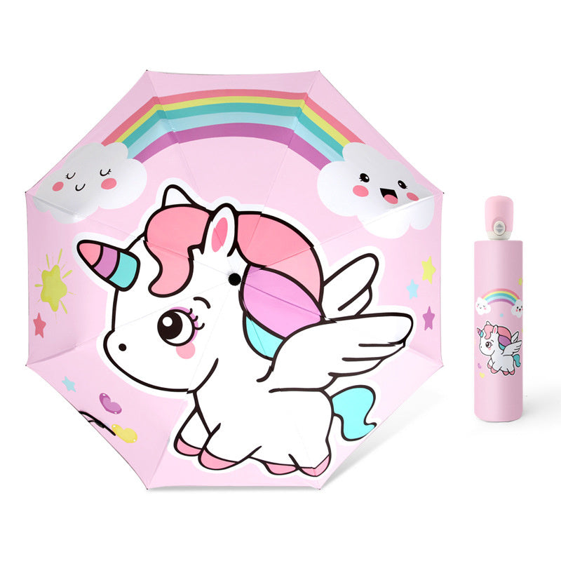 Children Umbrella Windproof Folding Reflective Stripe Cartoon Unicorn