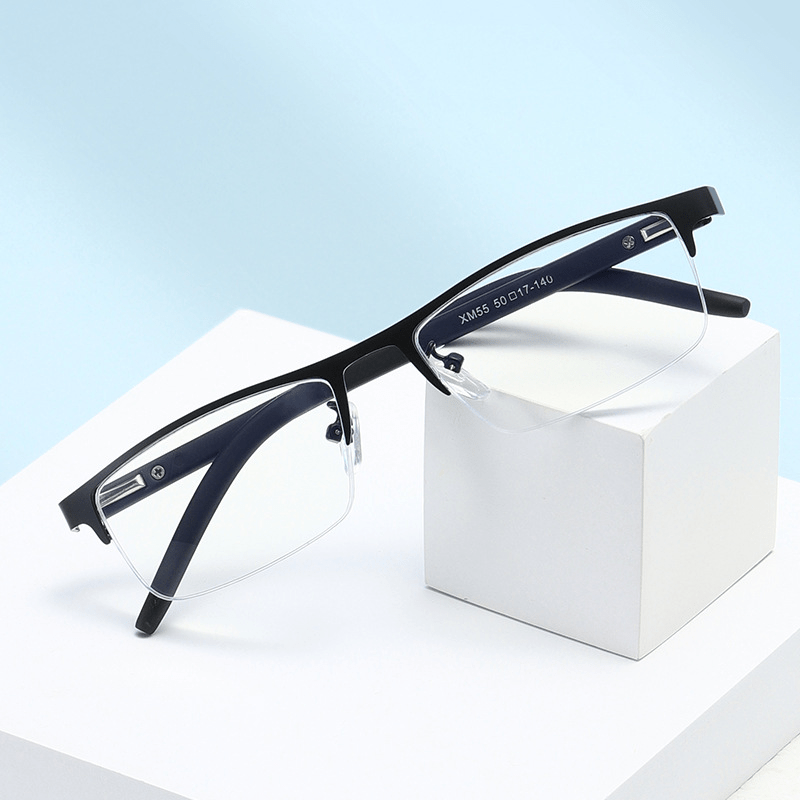 Anti Light Reading Glasses Rectangle Semi Rimless Metal Frame Presbyopic Glasses