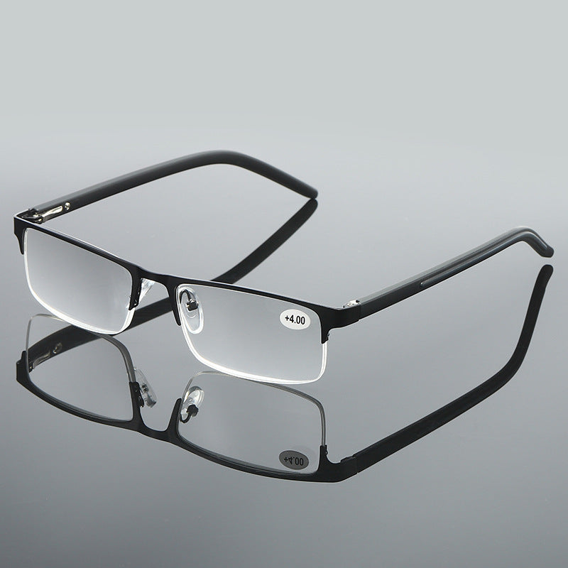 Anti Light Reading Glasses Rectangle Semi Rimless Metal Frame Presbyopic Glasses