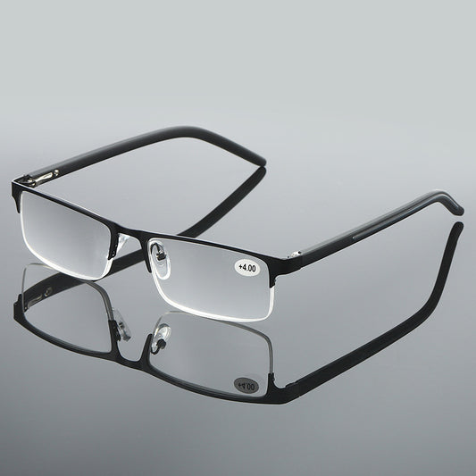 Anti Light Reading Glasses Rectangle Semi Rimless Metal Frame Presbyopic Glasses