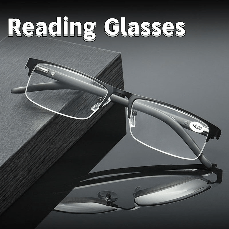 Anti Light Reading Glasses Rectangle Semi Rimless Metal Frame Presbyopic Glasses