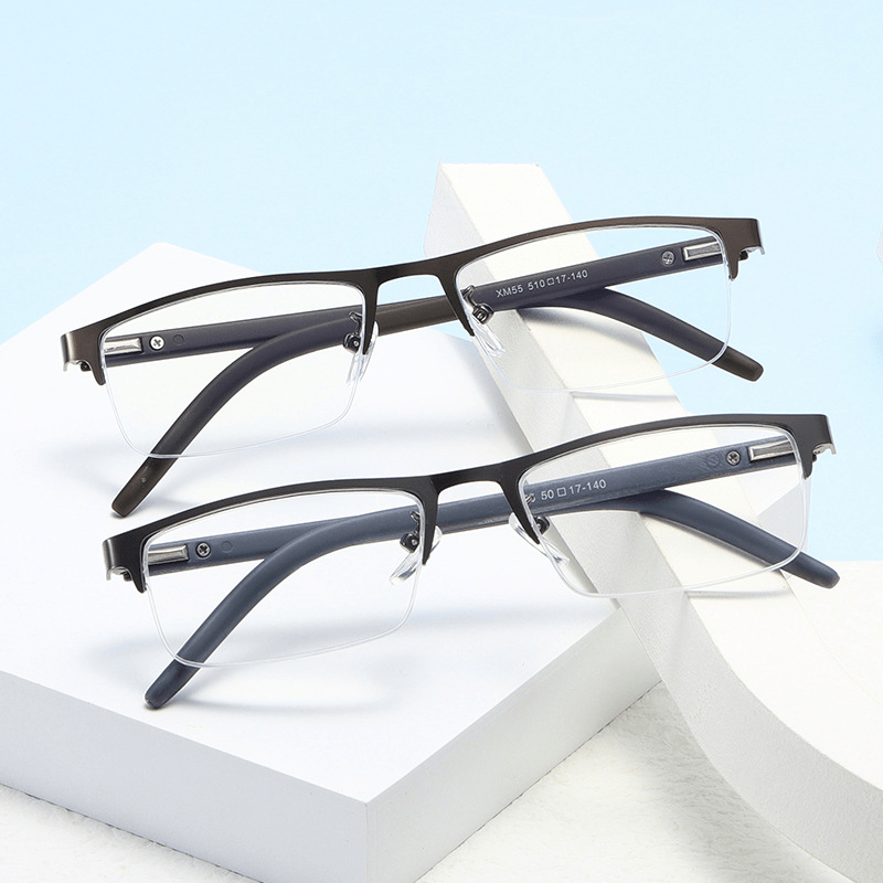 Anti Light Reading Glasses Rectangle Semi Rimless Metal Frame Presbyopic Glasses