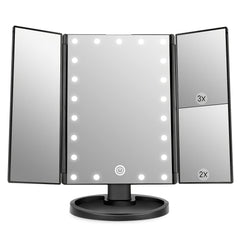 LED Makeup Vanity Mirror 2X 3X Magnification Touch Control Trifold Portable