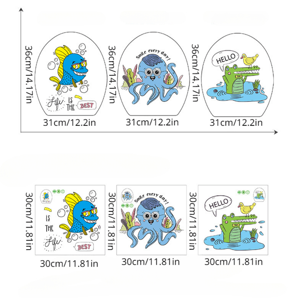 Crocodiles Octopus Fish Bathroom Toilet Wall Stickers Waterproof Tile Stickers