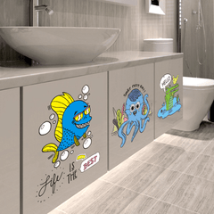 Crocodiles Octopus Fish Bathroom Toilet Wall Stickers Waterproof Tile Stickers