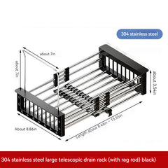 Stainless Steel Stretch Drain Basket Kitchen Sink Filter Drying Basket