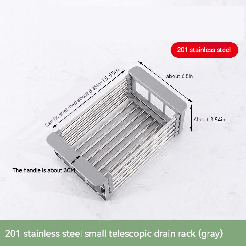 Stainless Steel Stretch Drain Basket Kitchen Sink Filter Drying Basket