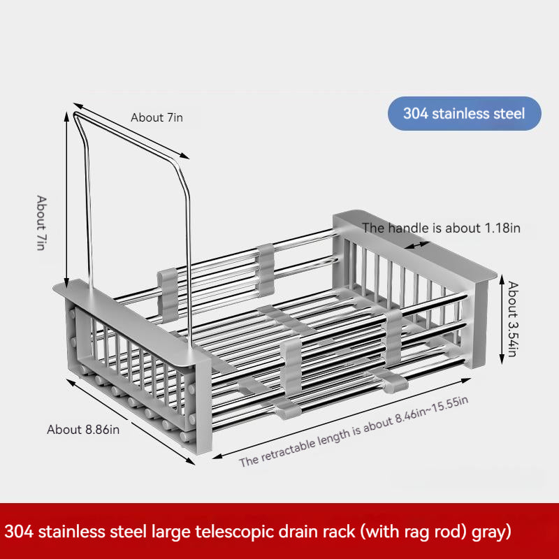 Stainless Steel Stretch Drain Basket Kitchen Sink Filter Drying Basket