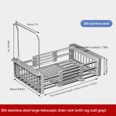 Stainless Steel Stretch Drain Basket Kitchen Sink Filter Drying Basket