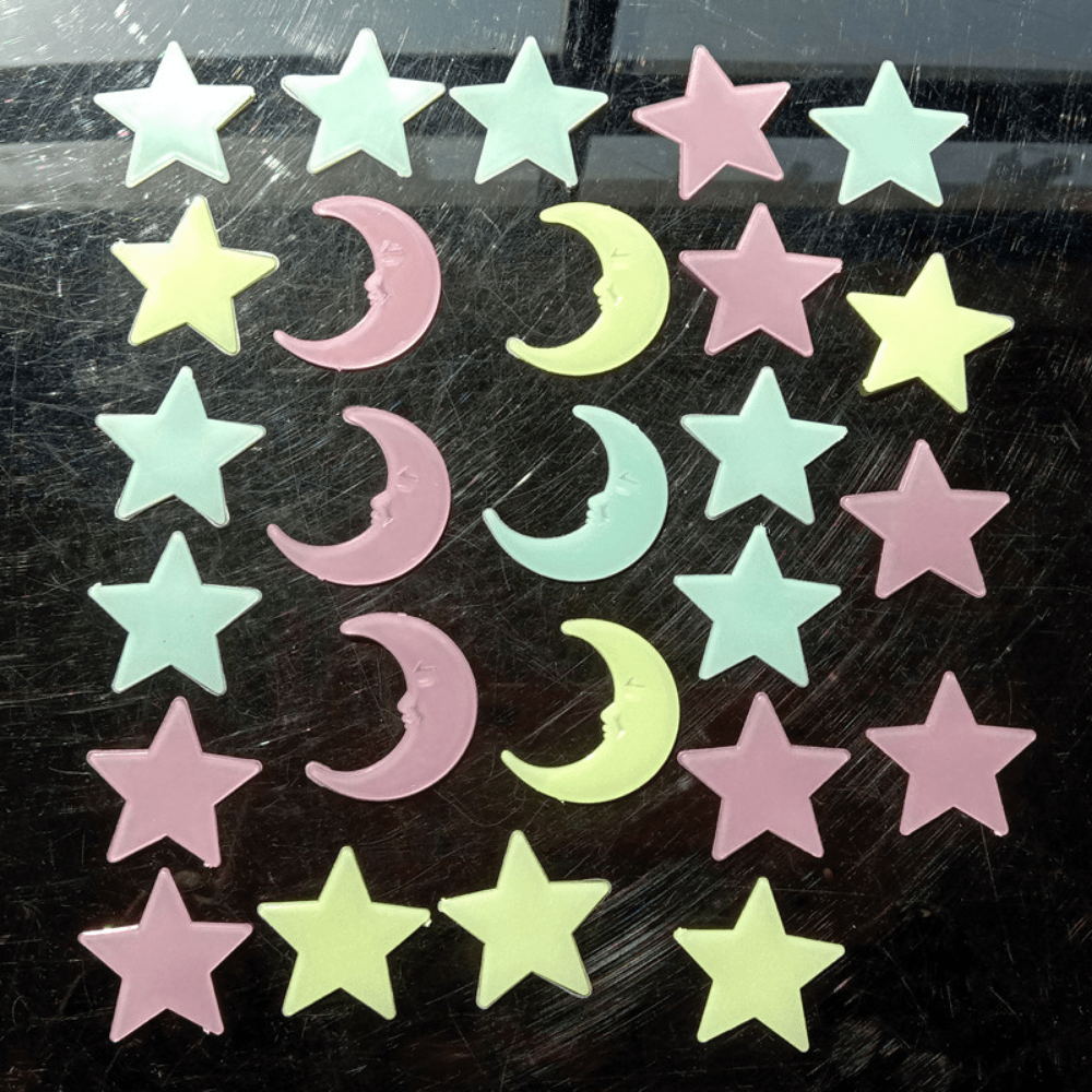 26pcs Luminous Orange Moon & Stars Wall Stickers Set