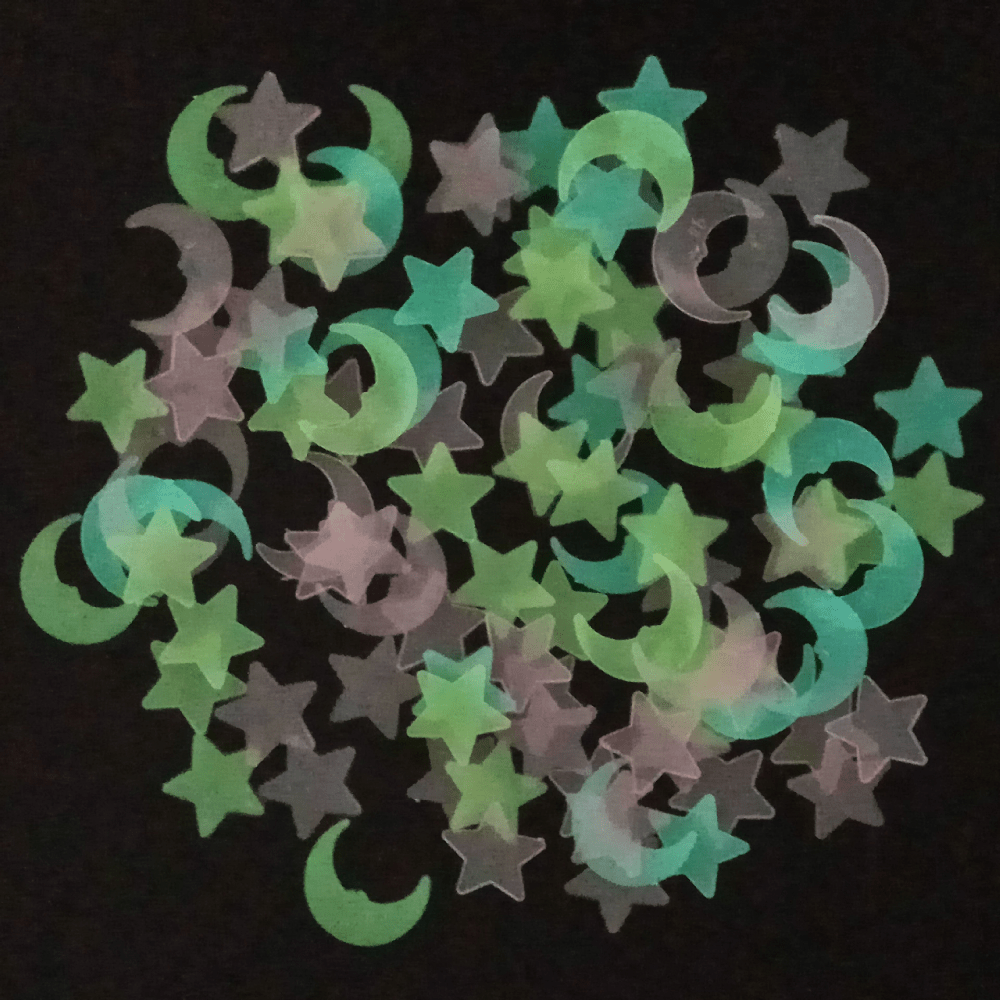 26pcs Luminous Orange Moon & Stars Wall Stickers Set
