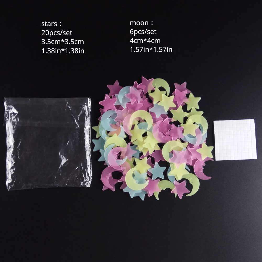 26pcs Luminous Orange Moon & Stars Wall Stickers Set
