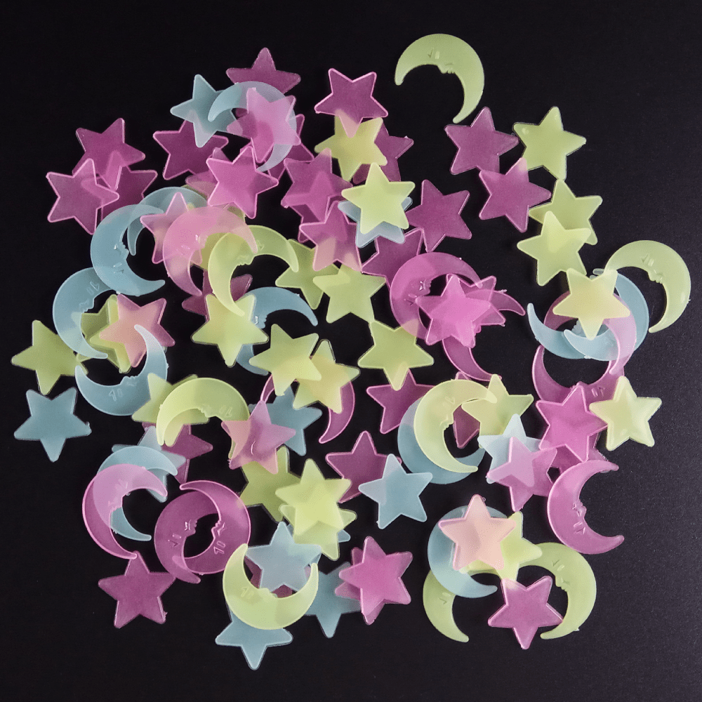 26pcs Luminous Orange Moon & Stars Wall Stickers Set
