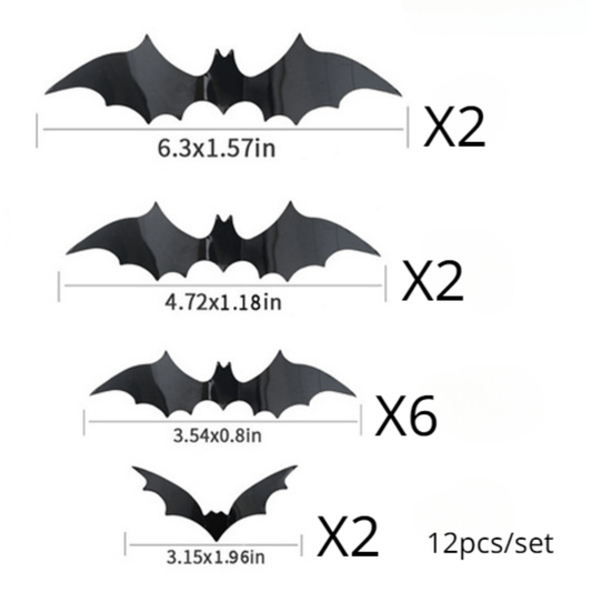 PVC Bats Halloween Party Decoration 3D Wall Sticker Glass Supplies