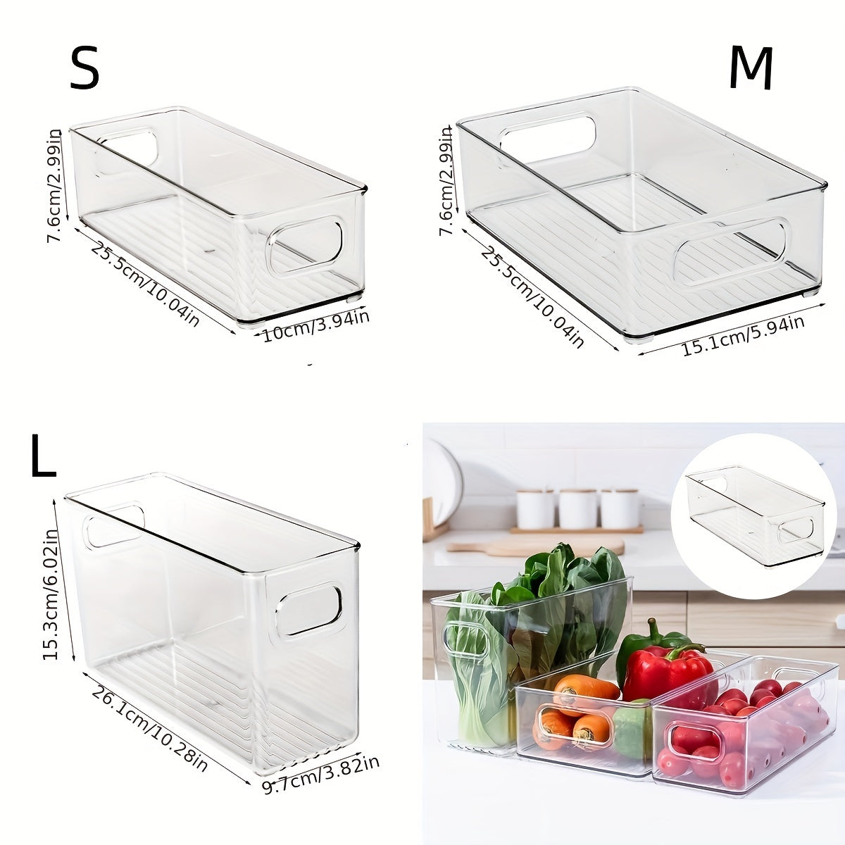 Stackable Refrigerator Storage Box With Handle Kitchen Fruit And Vegetable