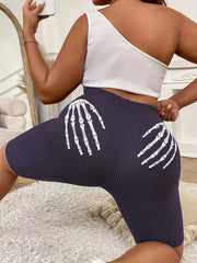Skeleton Hands Print High Waist Butt Lifting Shorts