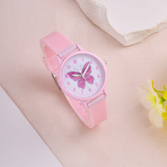 Pink Butterfly Girls Quartz Watch Set with Coin Purse Hairpin Necklace Bracelet