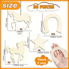 36pcs Wooden Horseshoe Ornaments for DIY Home Decorations & Parties