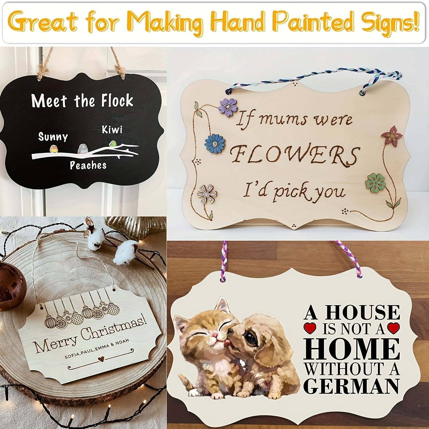12pcs Wooden Blank Signs for DIY Wooden Painting Plaques
