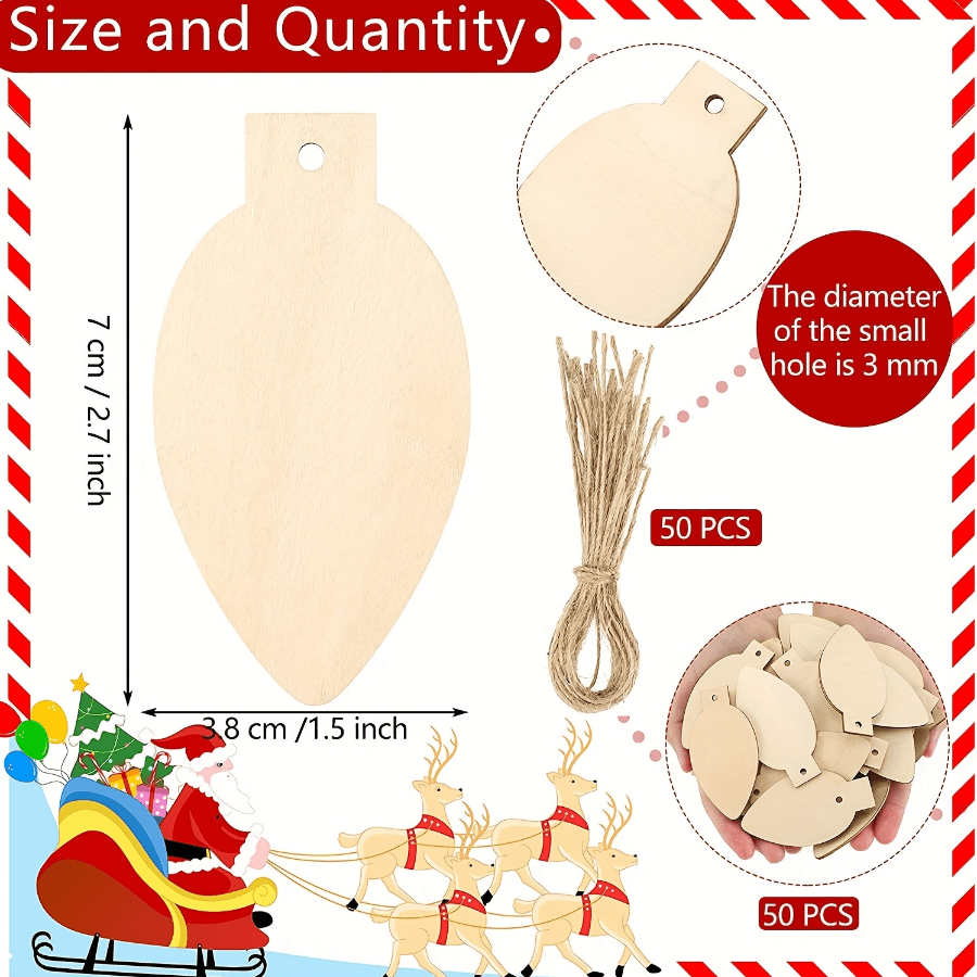 Christmas Light Bulb Wooden Sheets DIY Blank Hanging Decoration Painting