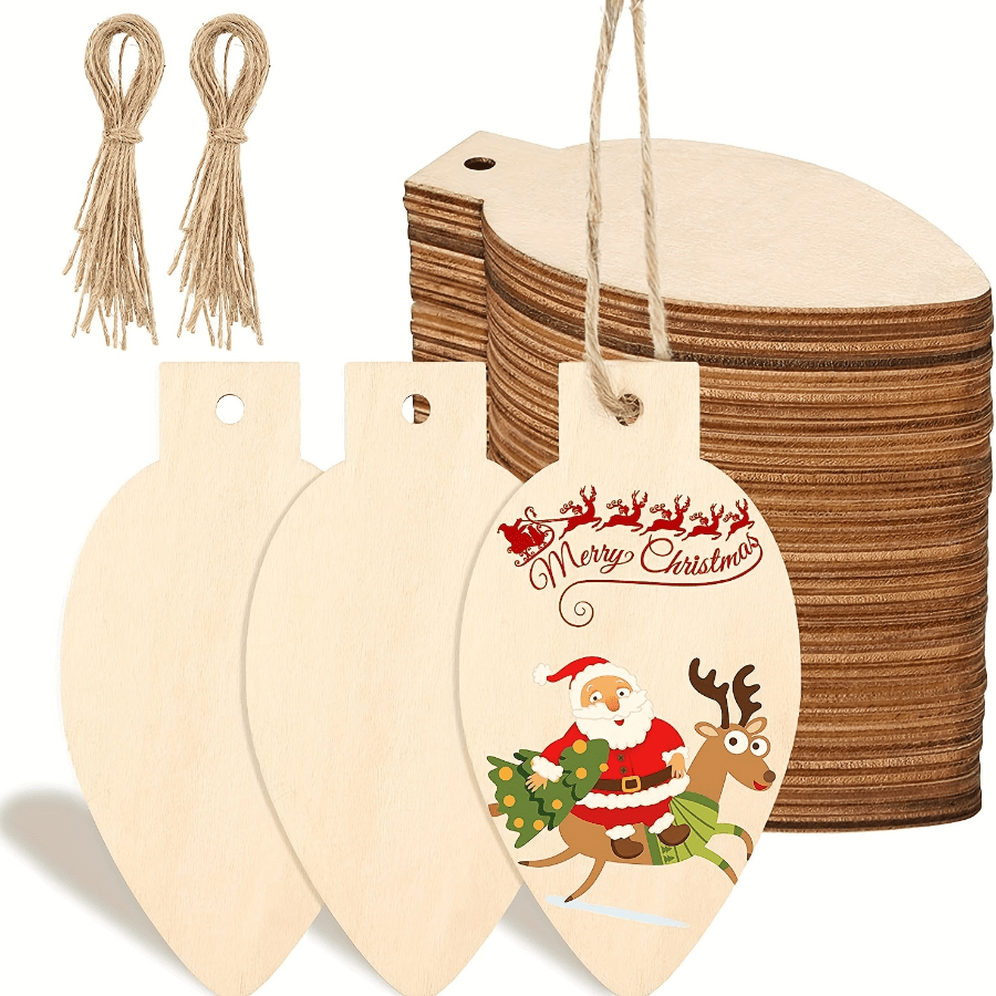 Christmas Light Bulb Wooden Sheets DIY Blank Hanging Decoration Painting