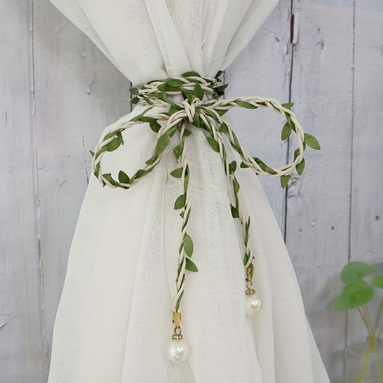 2pcs Rattan Curtain Holdback Faux Pearl Beaded Rope Home Decoration