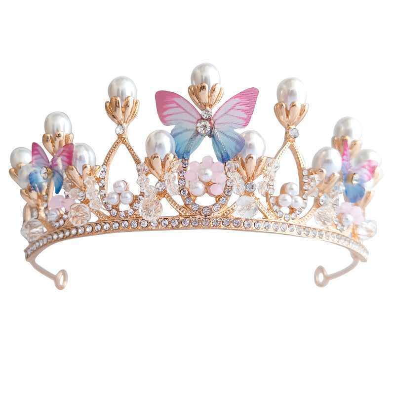 Kids Princess Crown Jewelry Set Butterfly Headpieces Flower Earrings Necklace