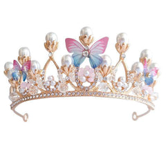 Kids Princess Crown Jewelry Set Butterfly Headpieces Flower Earrings Necklace