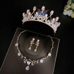 Kids Princess Crown Jewelry Set Butterfly Headpieces Flower Earrings Necklace