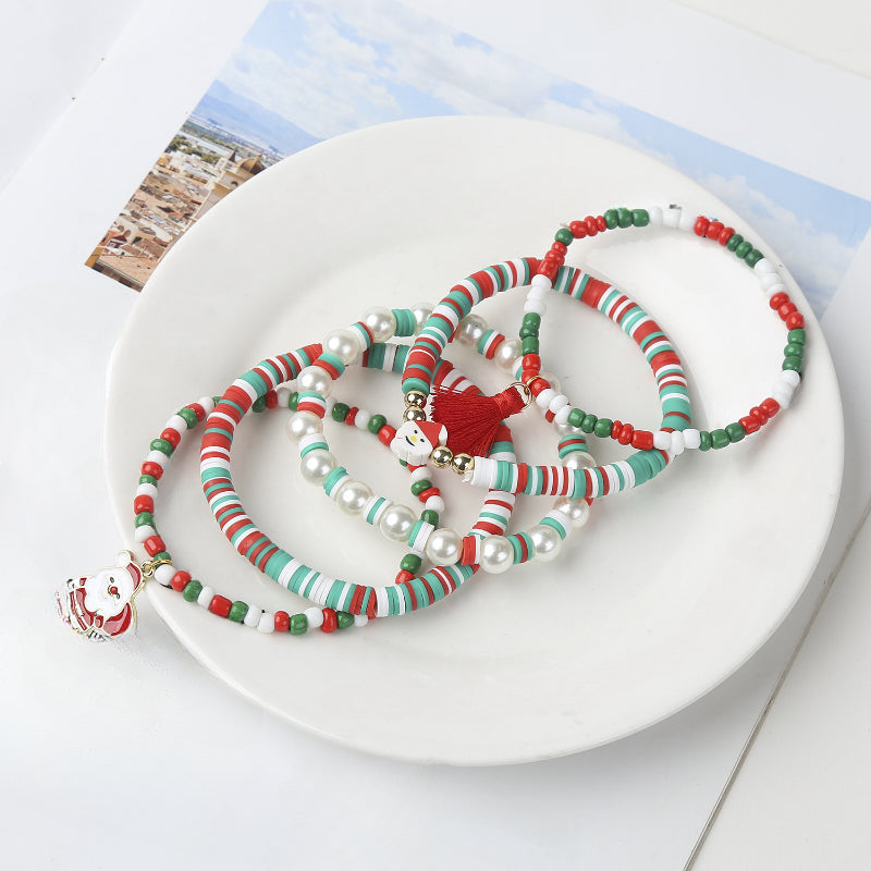 10pcs Christmas Bracelets Peach Heart Snowflake Pottery Decoration