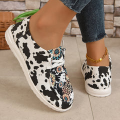 Women's Sunflower & Cow Print Boat Shoes Lace Up Non slip Flat Shoes