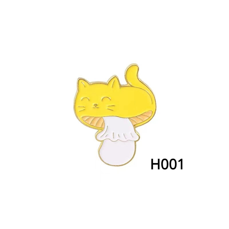 Cute Cat & Mushroom Enamel Brooch Set - Birthday Party Gift