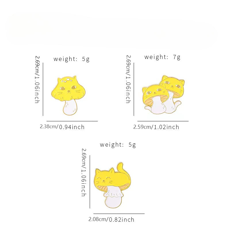 Cute Cat & Mushroom Enamel Brooch Set - Birthday Party Gift
