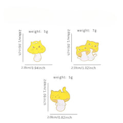 Cute Cat & Mushroom Enamel Brooch Set - Birthday Party Gift