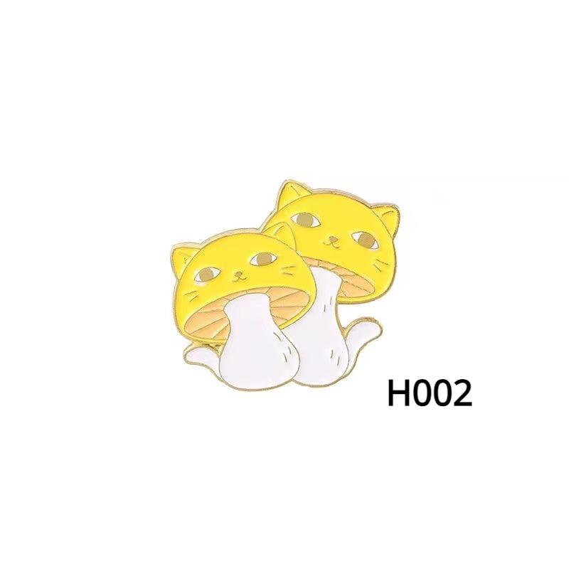Cute Cat & Mushroom Enamel Brooch Set - Birthday Party Gift
